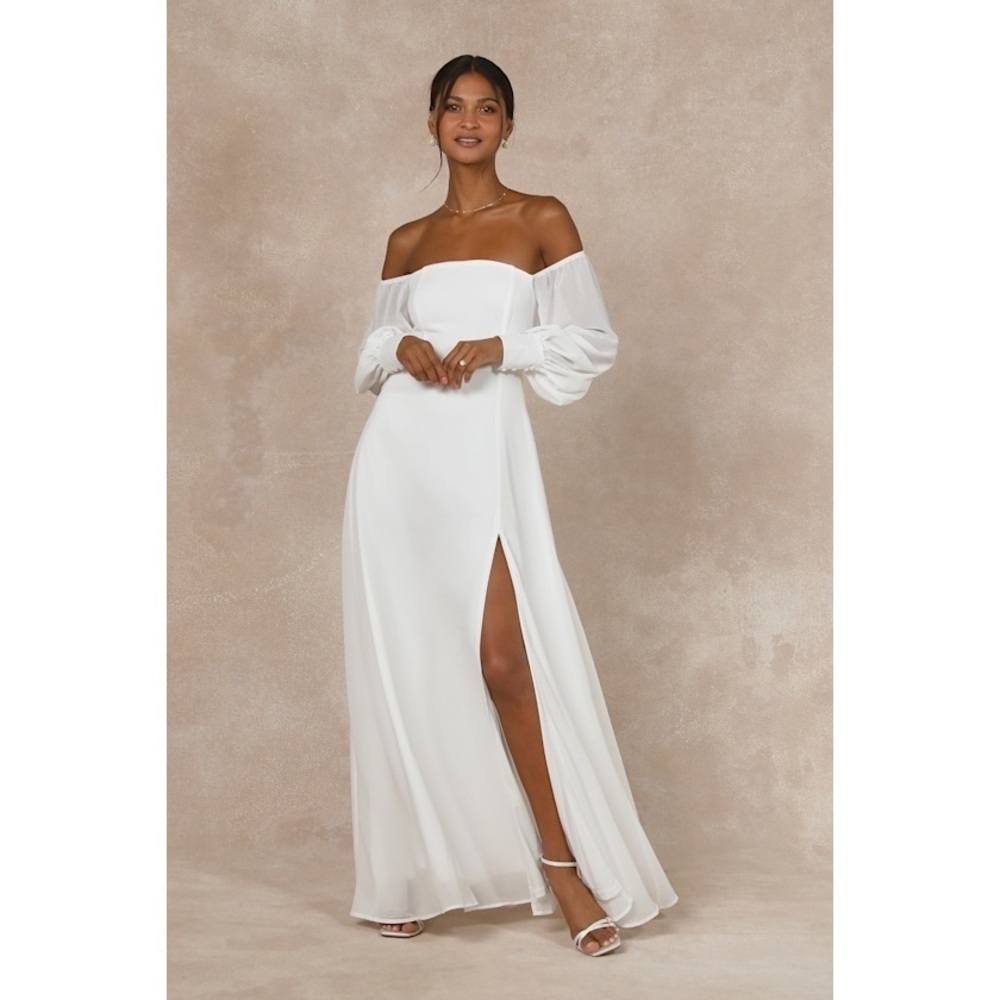 Lulus Feel The Romance White Off-the-shoulder Maxi Dress - Size L